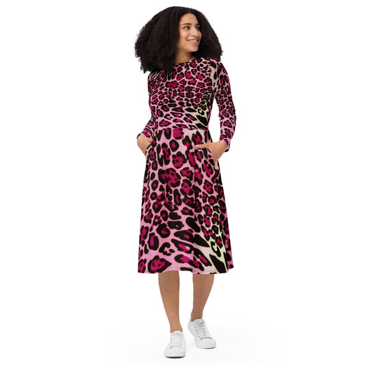 Hippo - All-over print long sleeve midi dress - Hippo