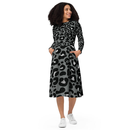 Hippo - All-over print long sleeve midi dress - Hippo