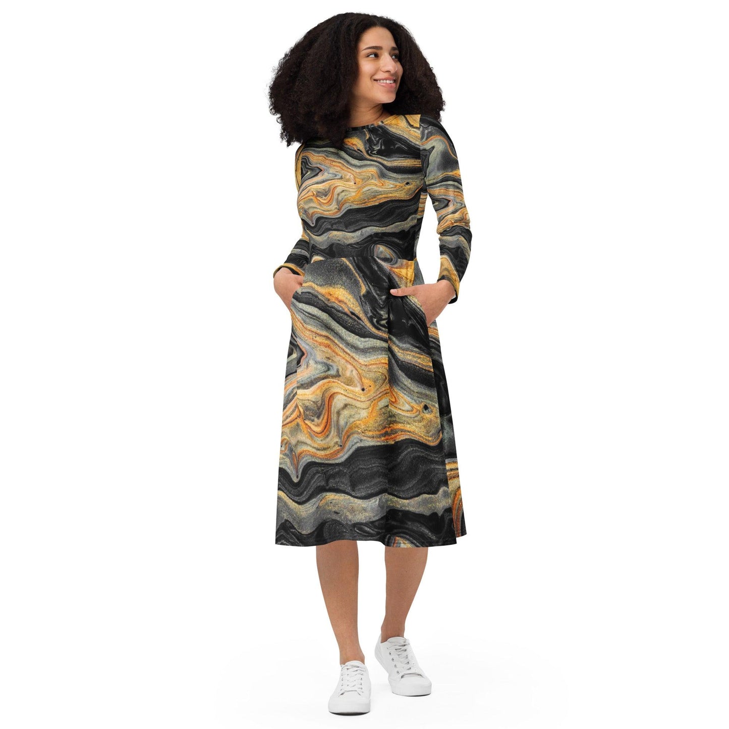 Hippo - All-over print long sleeve midi dress - Hippo