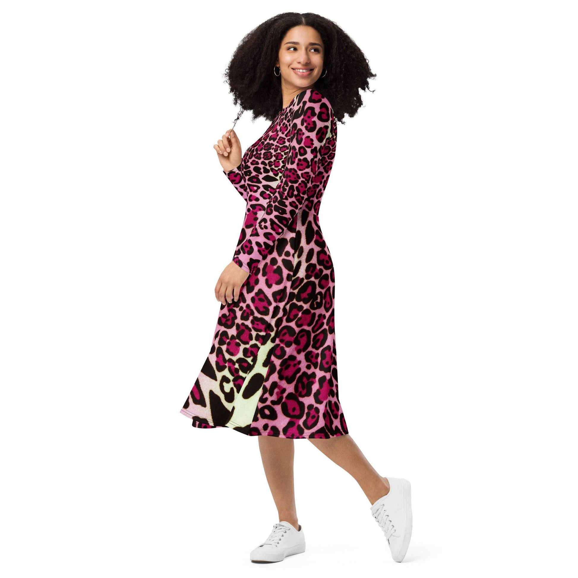 Hippo - All-over print long sleeve midi dress - Hippo