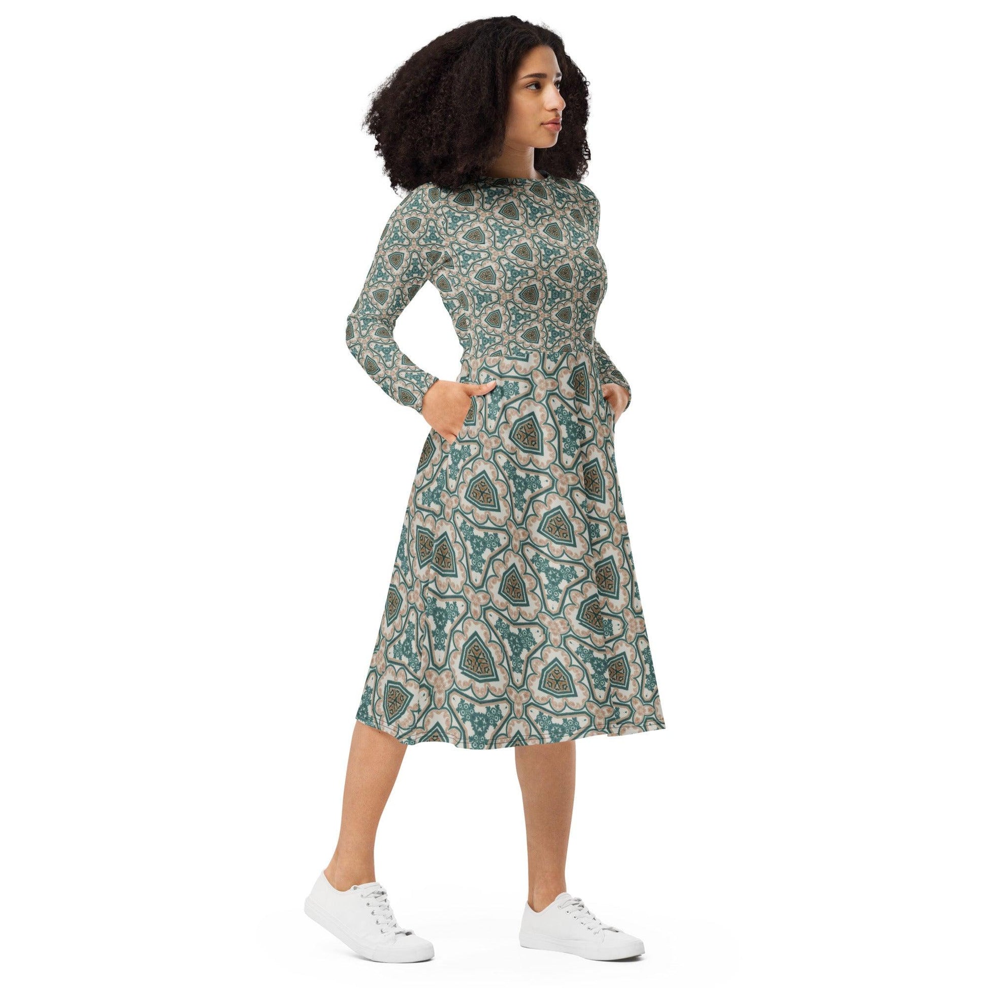 Hippo - All-over print long sleeve midi dress - Hippo