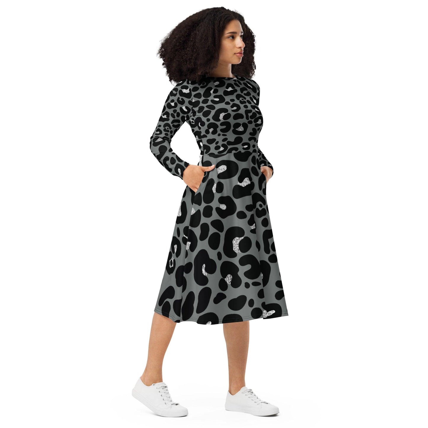 Hippo - All-over print long sleeve midi dress - Hippo