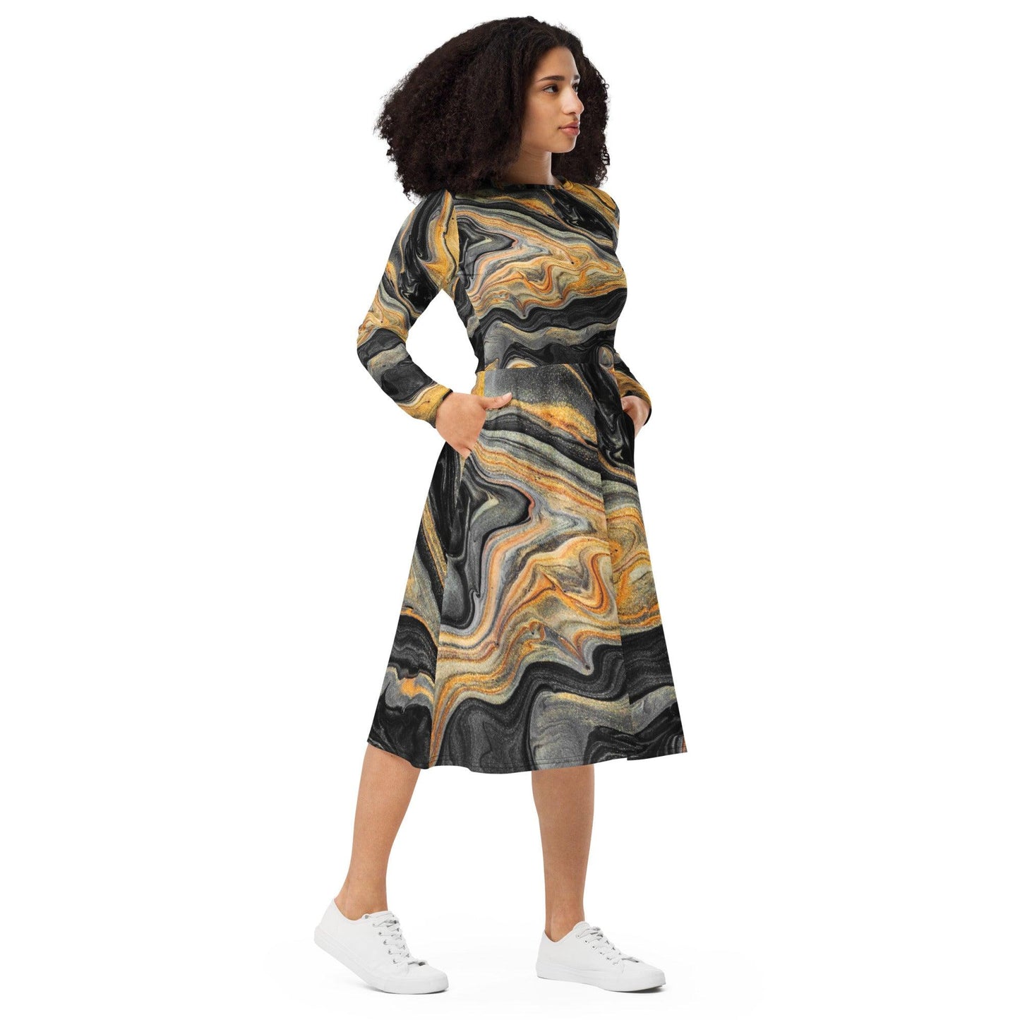 Hippo - All-over print long sleeve midi dress - Hippo