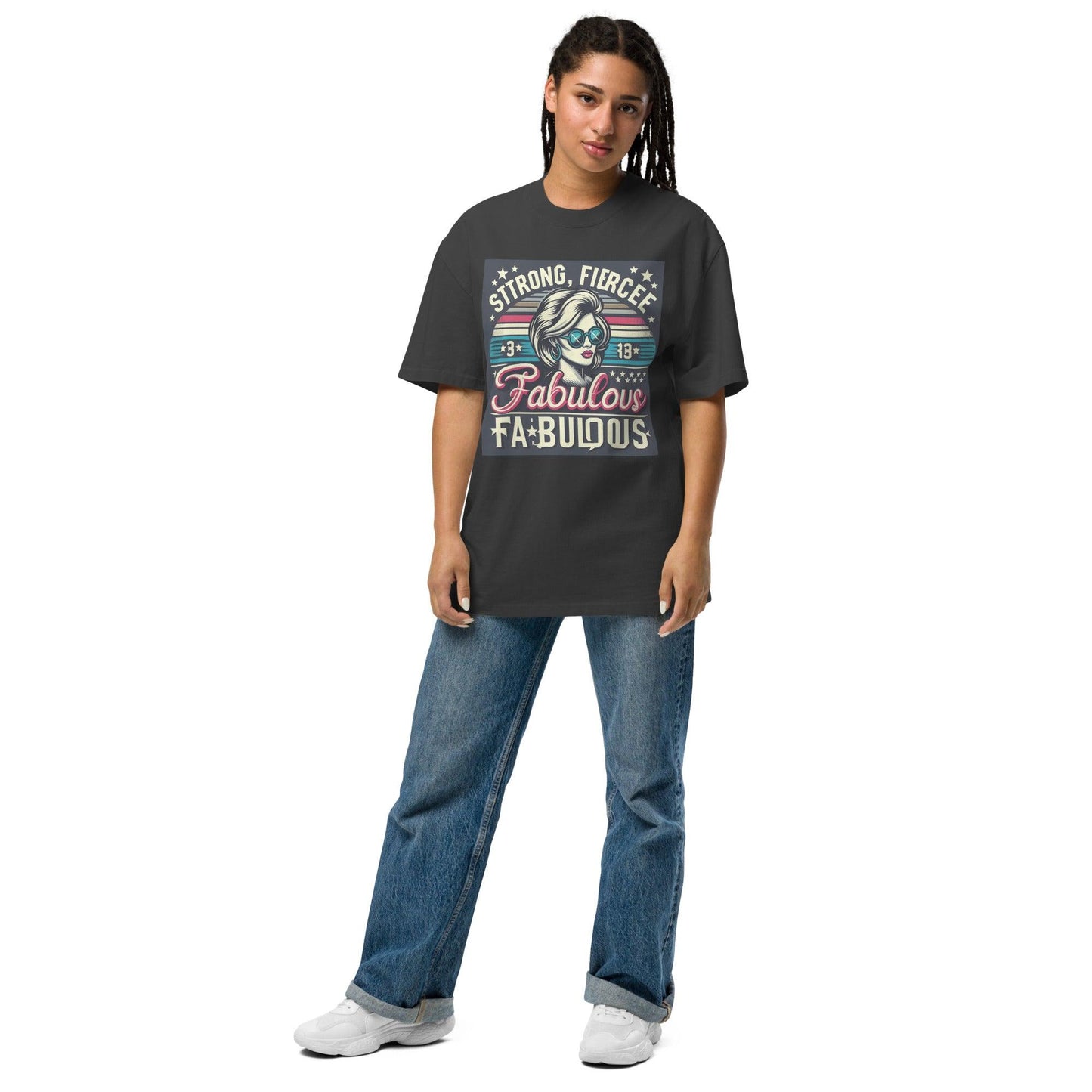 Hippo - Women Strong Fierce Fabolous graphic Oversized faded t-shirt - Hippo