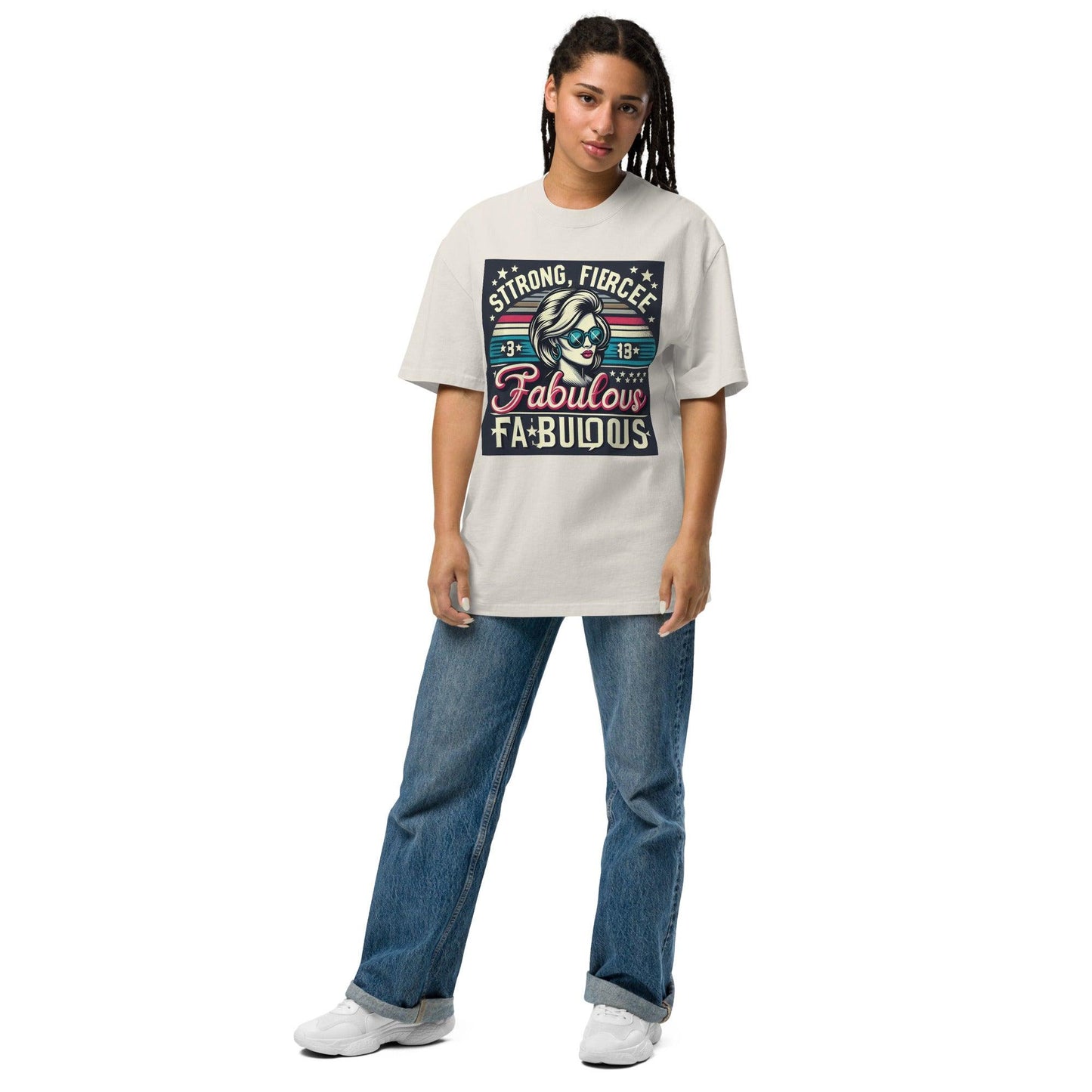 Hippo - Women Strong Fierce Fabolous graphic Oversized faded t-shirt - Hippo