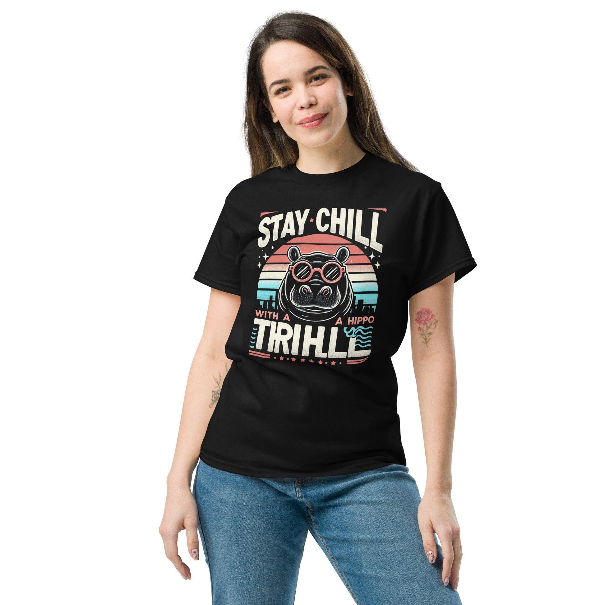 Hippo - Women's Stay Chill With Hippo Thrill premium graphic t-shirt - Hippo