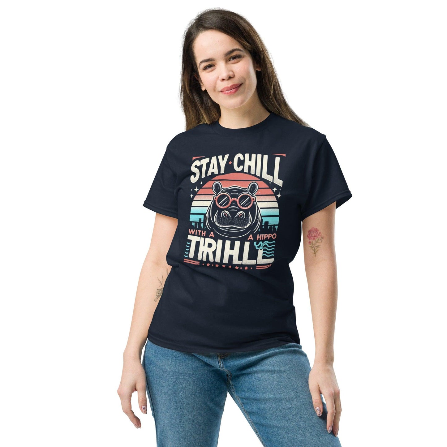 Hippo - Women's Stay Chill With Hippo Thrill premium graphic t-shirt - Hippo