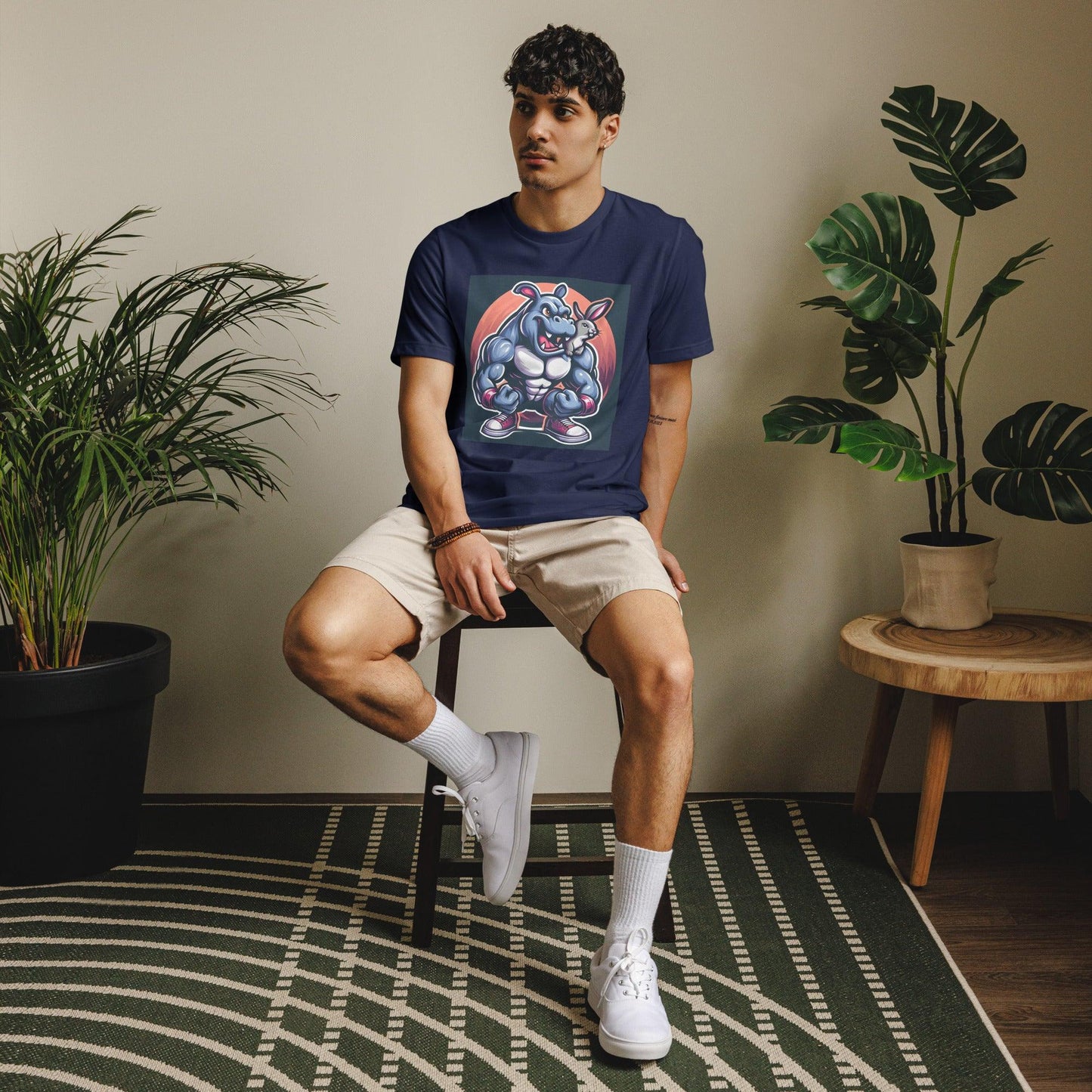 Hippo – Men’s Hippo & Rabit graphic staple eco t-shirt - Hippo