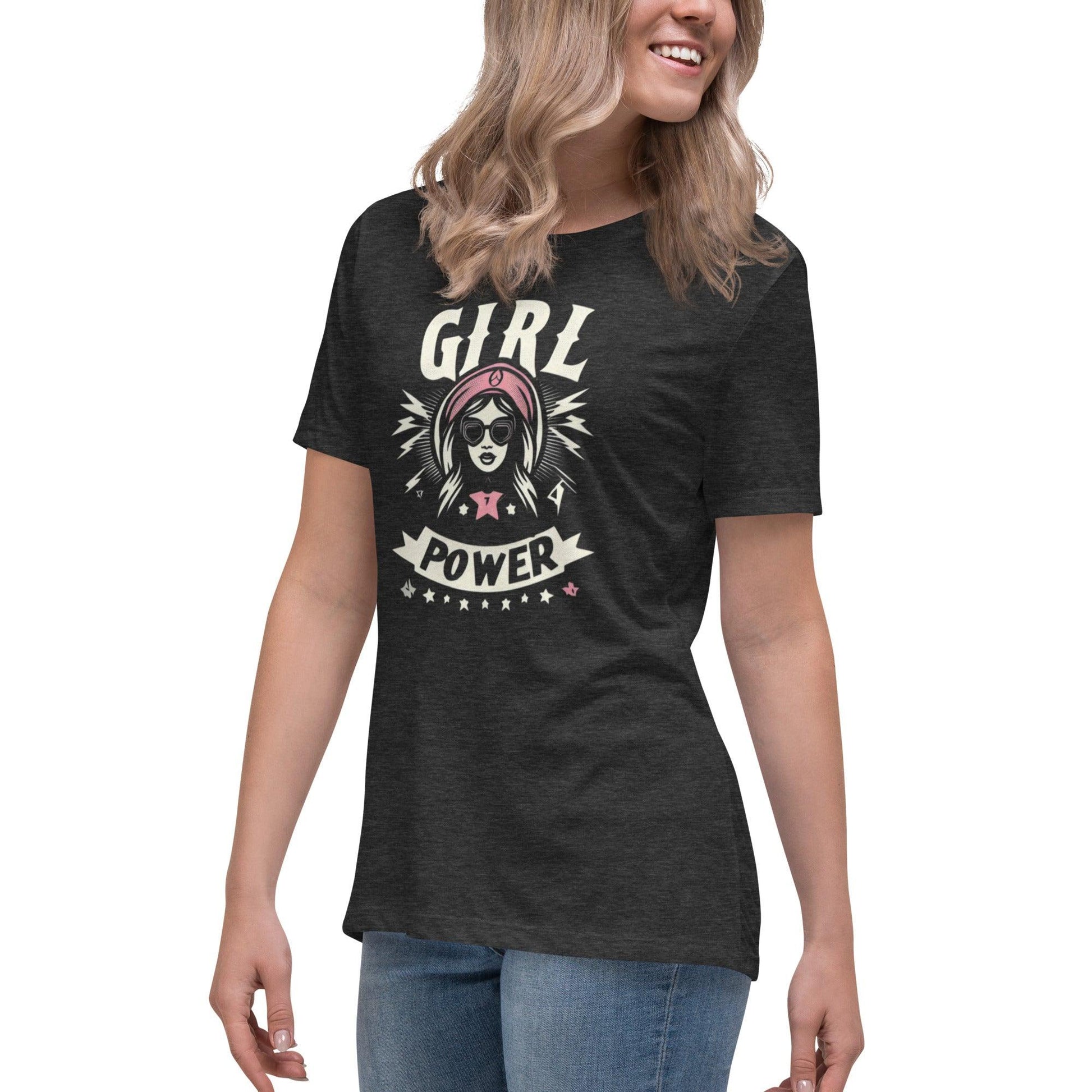 Hippo - Women's Girl Power graphic Relaxed T-Shirt - Hippo